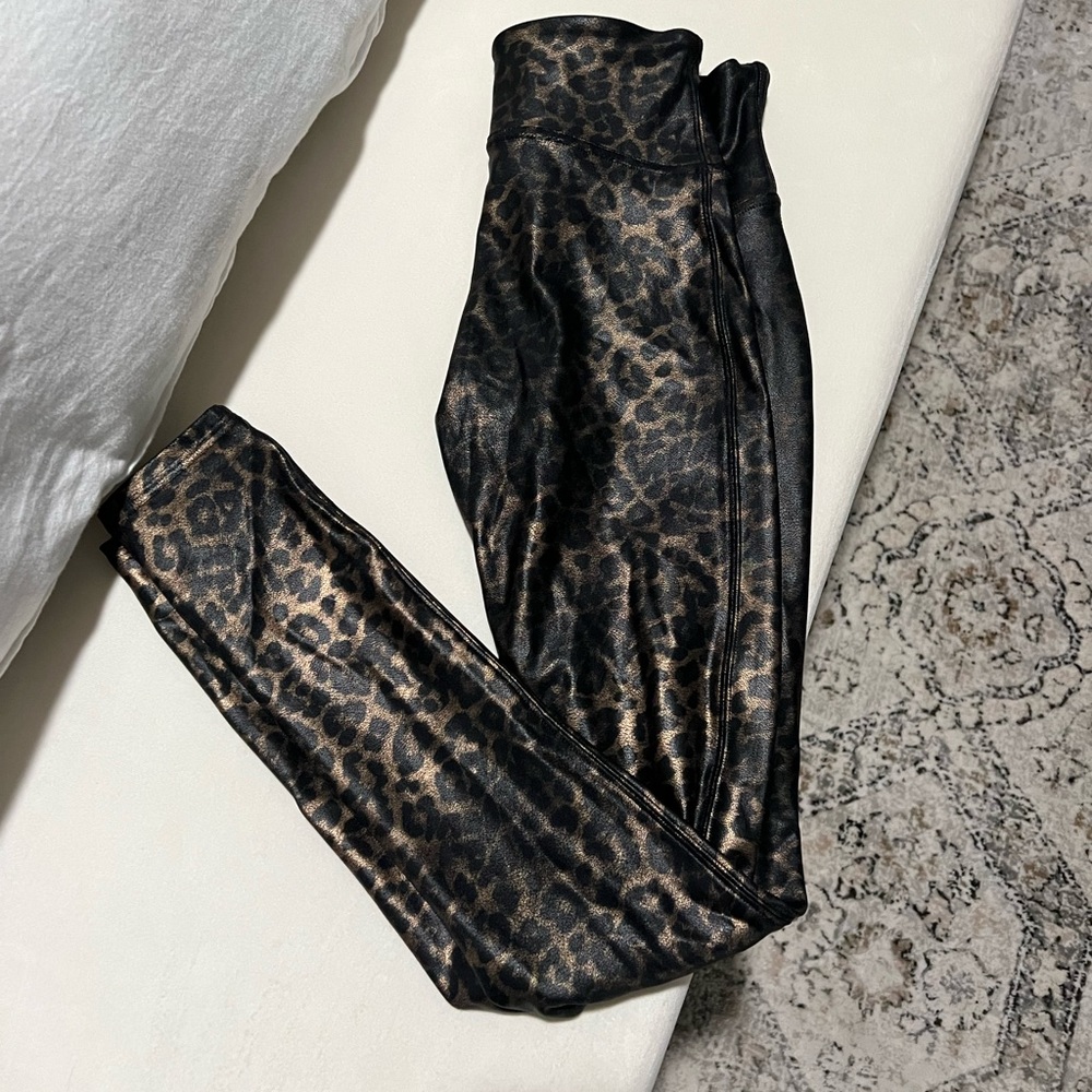 Spanx faux leather leggings - leopard size small petite